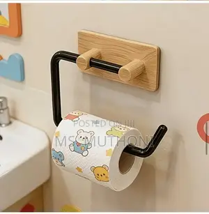 2pcs Wood Grain No-Drill Toilet Paper Holder
