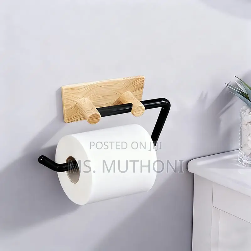 2pcs Wood Grain No-Drill Toilet Paper Holder