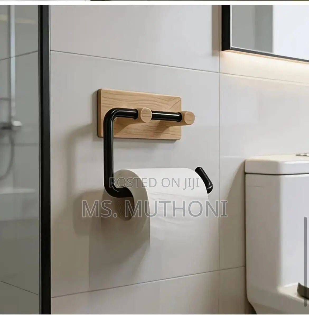2pcs Wood Grain No-Drill Toilet Paper Holder