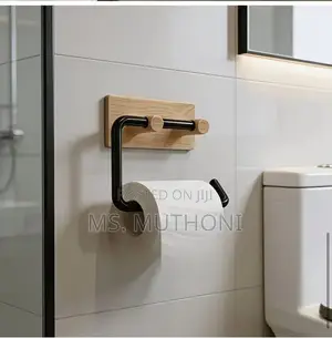 2pcs Wood Grain No-Drill Toilet Paper Holder