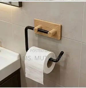 2pcs Wood Grain No-Drill Toilet Paper Holder