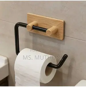 2pcs Wood Grain No-Drill Toilet Paper Holder