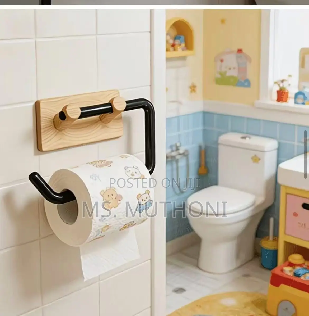 2pcs Wood Grain No-Drill Toilet Paper Holder