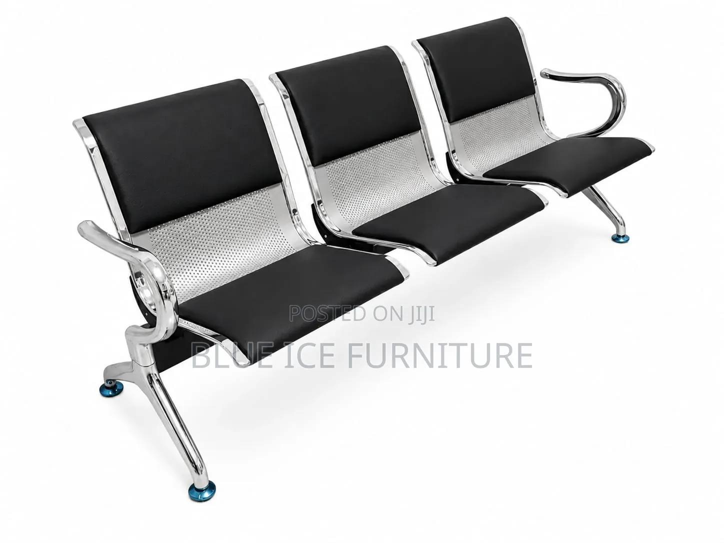 3-Seater Airport Waiting Bench With Black Seats Chrome Frame