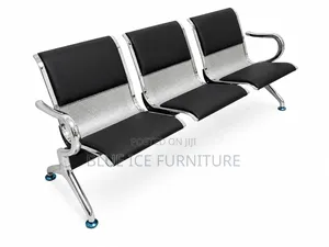 3-Seater Airport Waiting Bench With Black Seats Chrome Frame