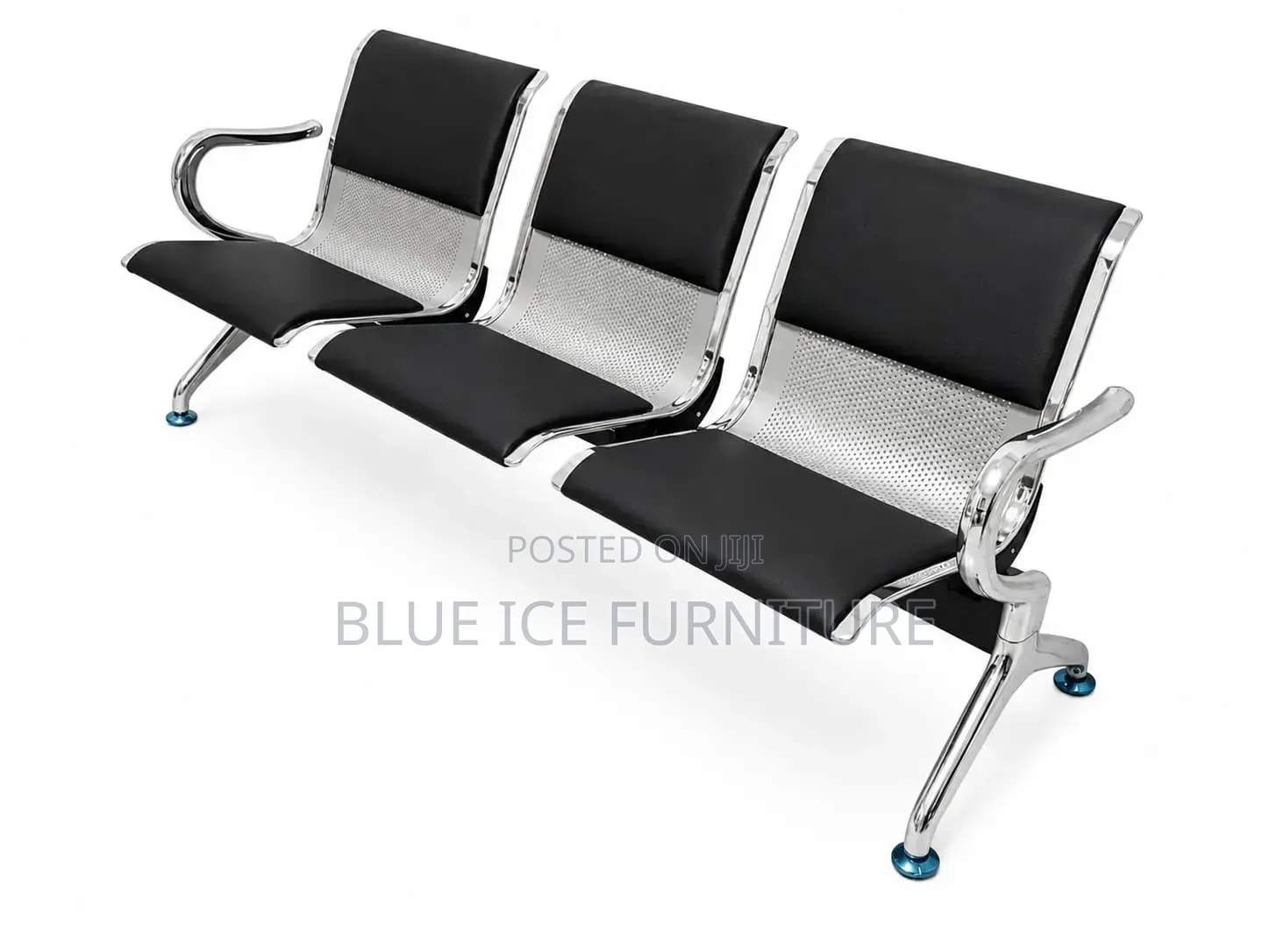 3-Seater Airport Waiting Bench With Black Seats Chrome Frame