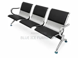 3-Seater Airport Waiting Bench With Black Seats Chrome Frame