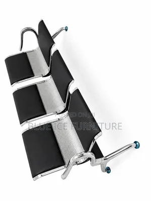 3-Seater Airport Waiting Bench With Black Seats Chrome Frame