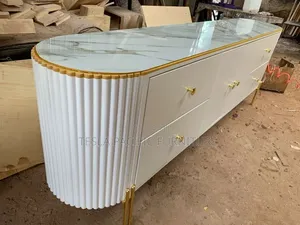 Luxury Modern Fluted Sideboard Cabinet With Marbletop and Gold Finish