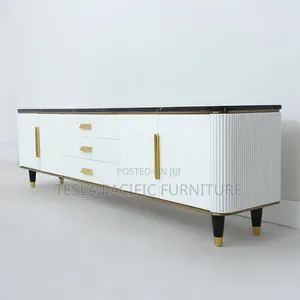 Luxury Modern Fluted Sideboard Cabinet With Marbletop and Gold Finish