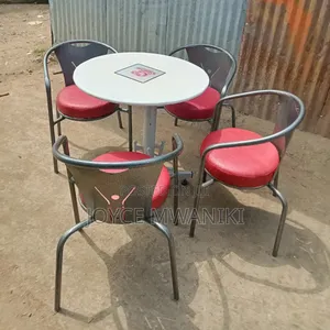 Round Restaurant Powder Coated Set, With Padded Red Seats 