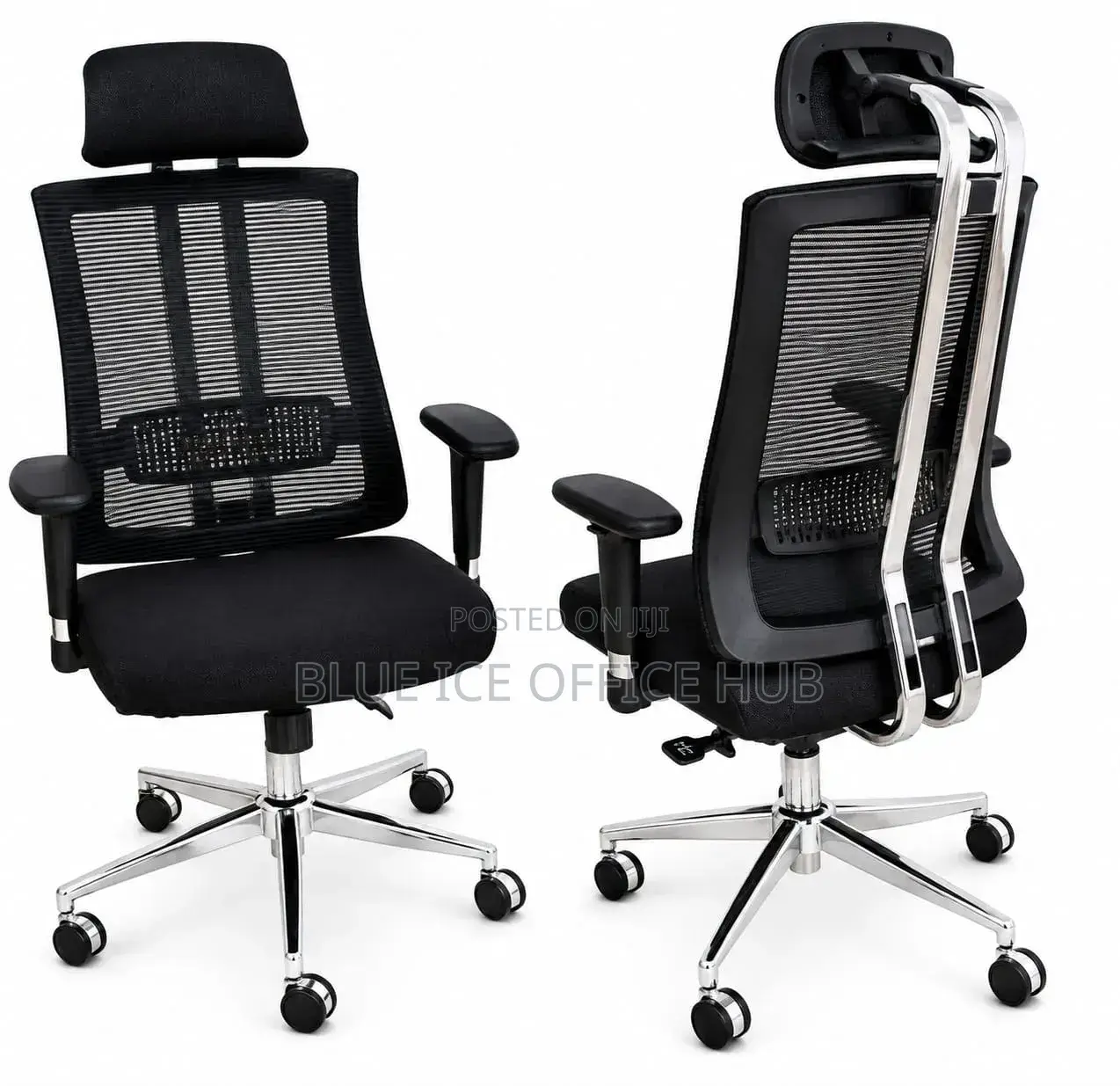 Black Ergonomic Mesh Office Chair With Adjustable Headrest Armrests