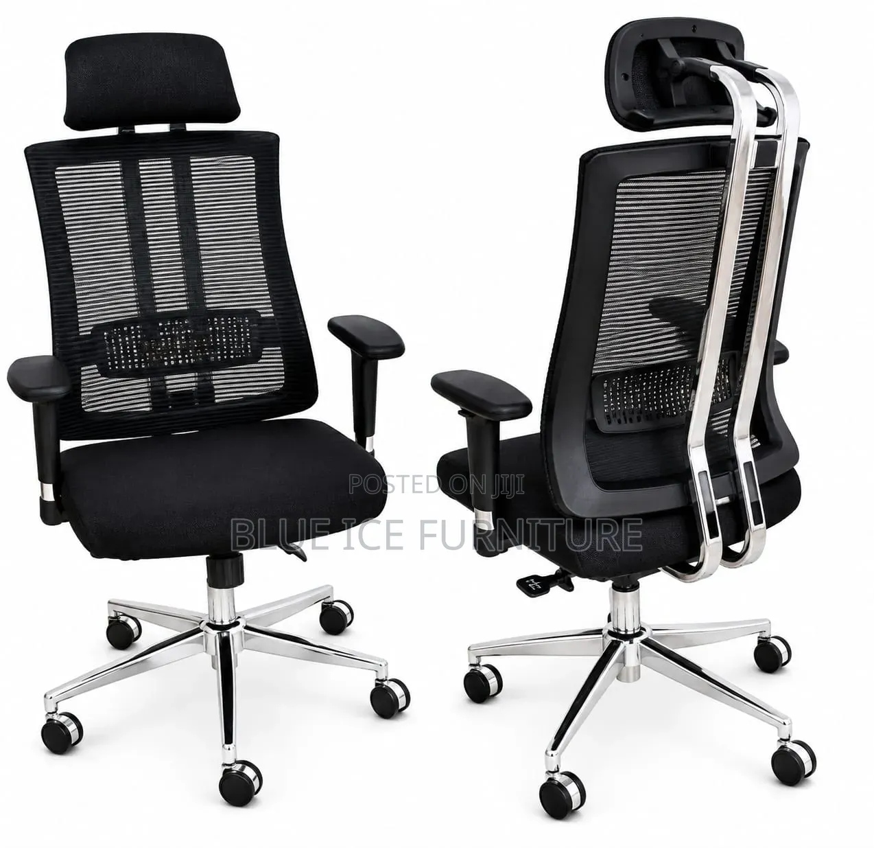 Black Ergonomic Mesh Office Chair With Adjustable Headrest Armrests