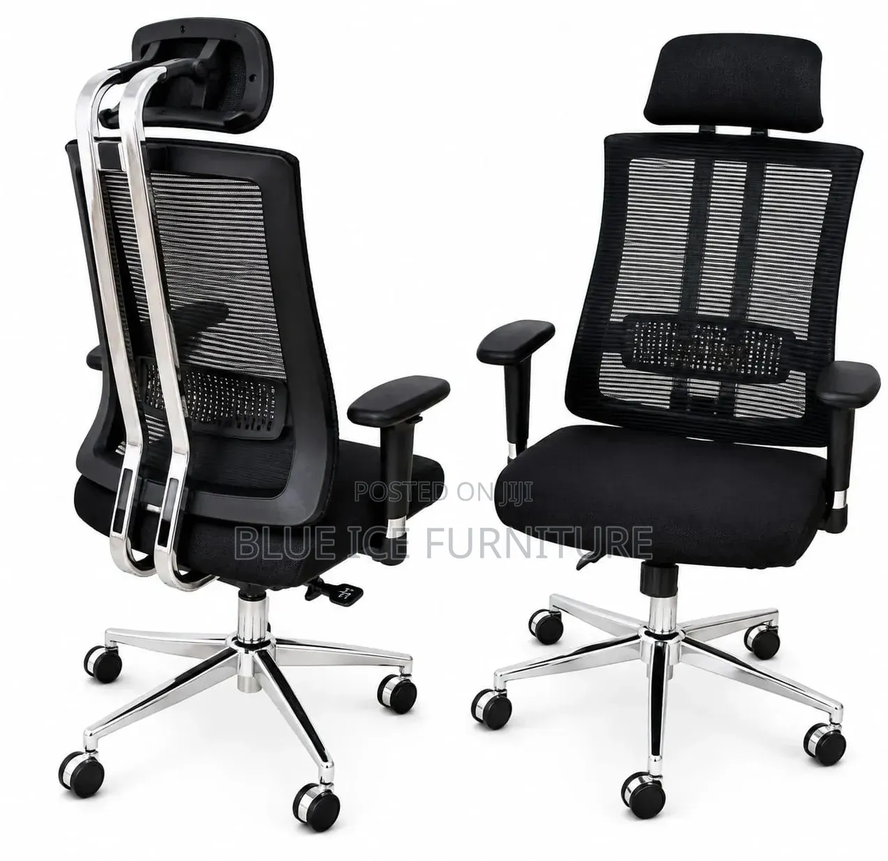 Black Ergonomic Mesh Office Chair With Adjustable Headrest Armrests