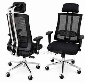 Black Ergonomic Mesh Office Chair With Adjustable Headrest Armrests