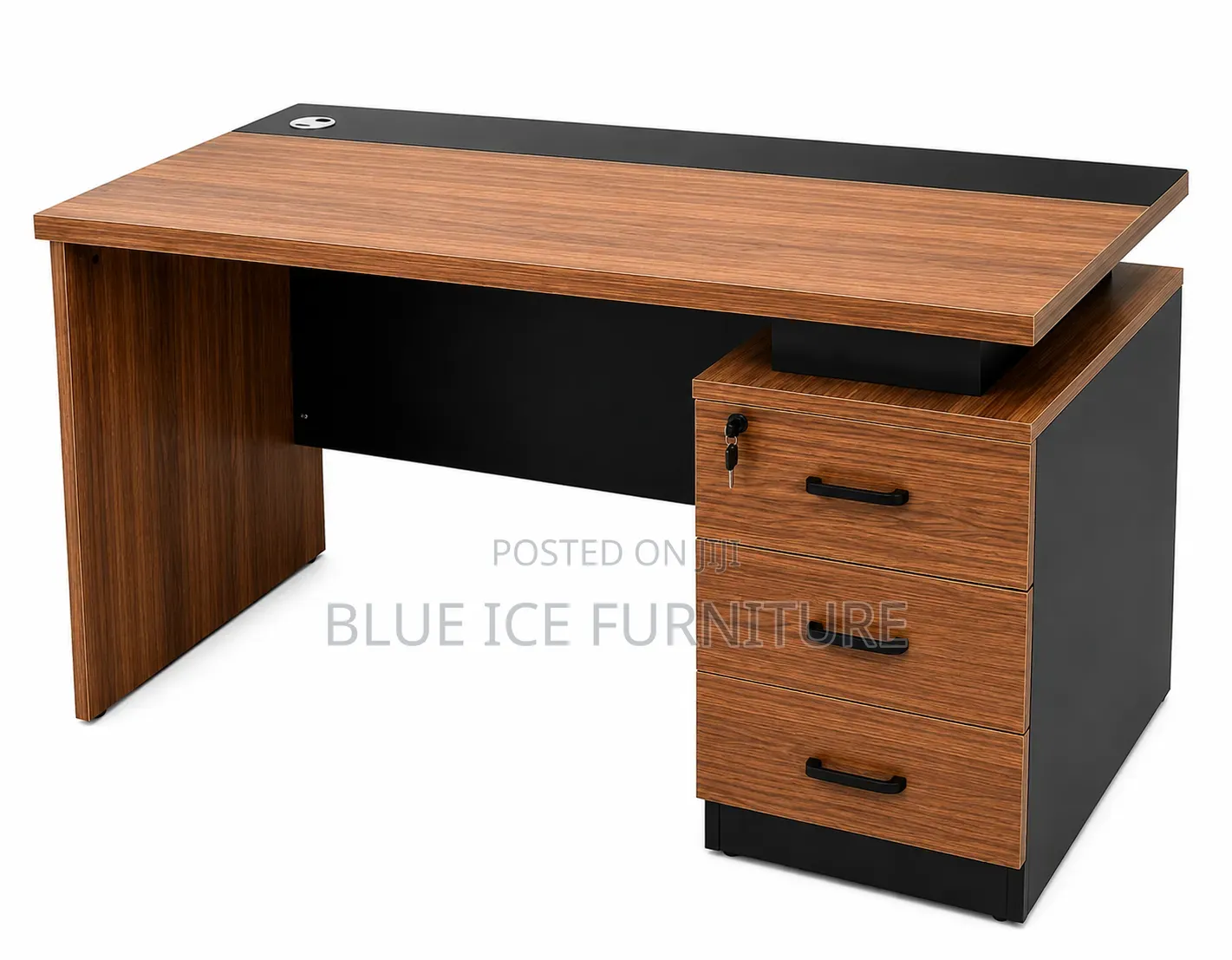 Modern Office Desk With 3 Drawers Lockable Storage – Walnut Black
