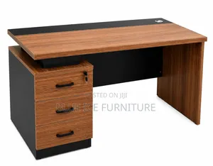 Modern Office Desk With 3 Drawers Lockable Storage – Walnut Black