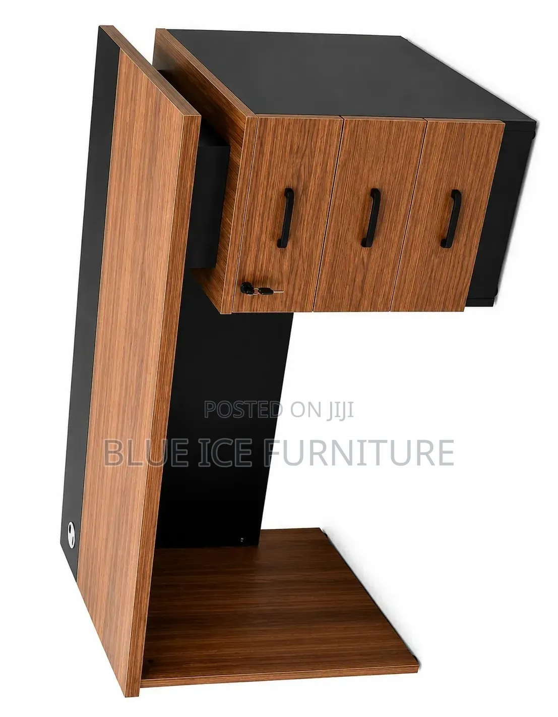 Modern Office Desk With 3 Drawers Lockable Storage – Walnut Black