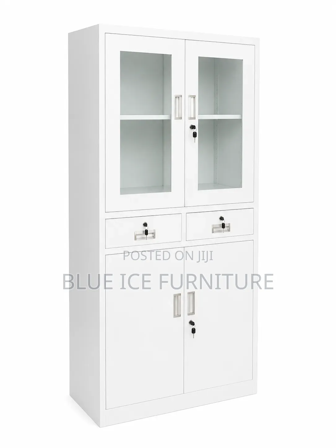 White Office Storage Cabinet With Glass Doors Drawers Lockable