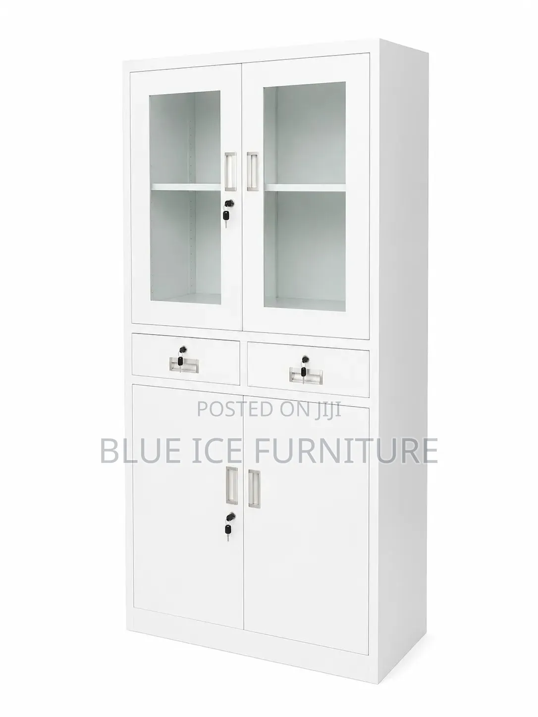 White Office Storage Cabinet With Glass Doors Drawers Lockable