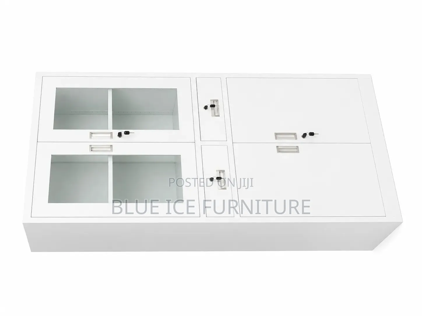 White Office Storage Cabinet With Glass Doors Drawers Lockable