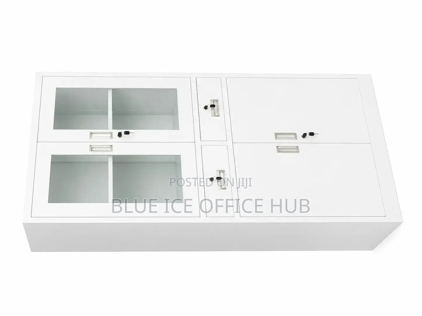 White Office Storage Cabinet With Glass Doors Drawers Lockable