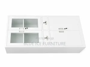 White Office Storage Cabinet With Glass Doors Drawers Lockable