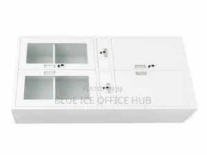White Office Storage Cabinet With Glass Doors Drawers Lockable