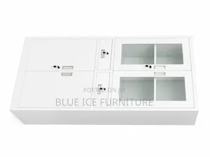 White Office Storage Cabinet With Glass Doors Drawers Lockable