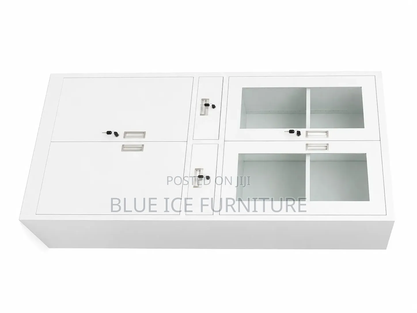 White Office Storage Cabinet With Glass Doors Drawers Lockable