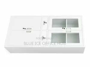 White Office Storage Cabinet With Glass Doors Drawers Lockable