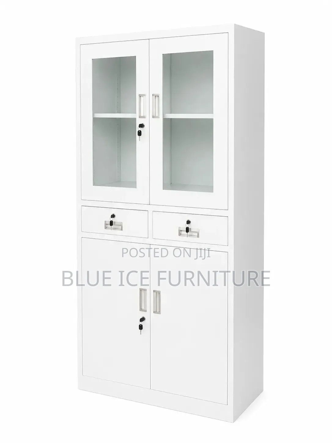 White Office Storage Cabinet With Glass Doors Drawers Lockable