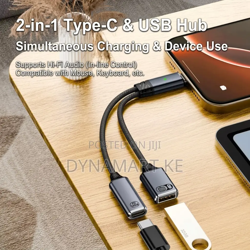 100W USB-C to USB 2.0 Female + Type-C PD Charging OTG Adapter Cable