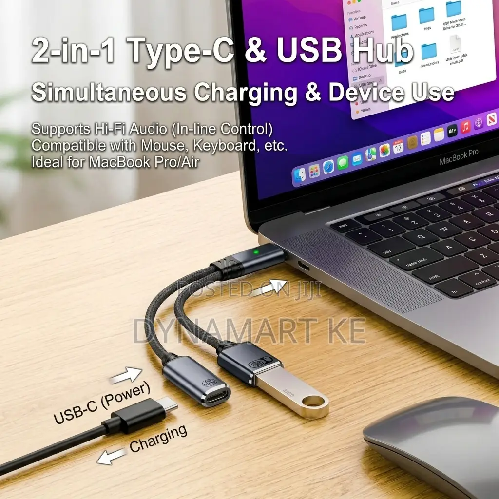 100W USB-C to USB 2.0 Female + Type-C PD Charging OTG Adapter Cable