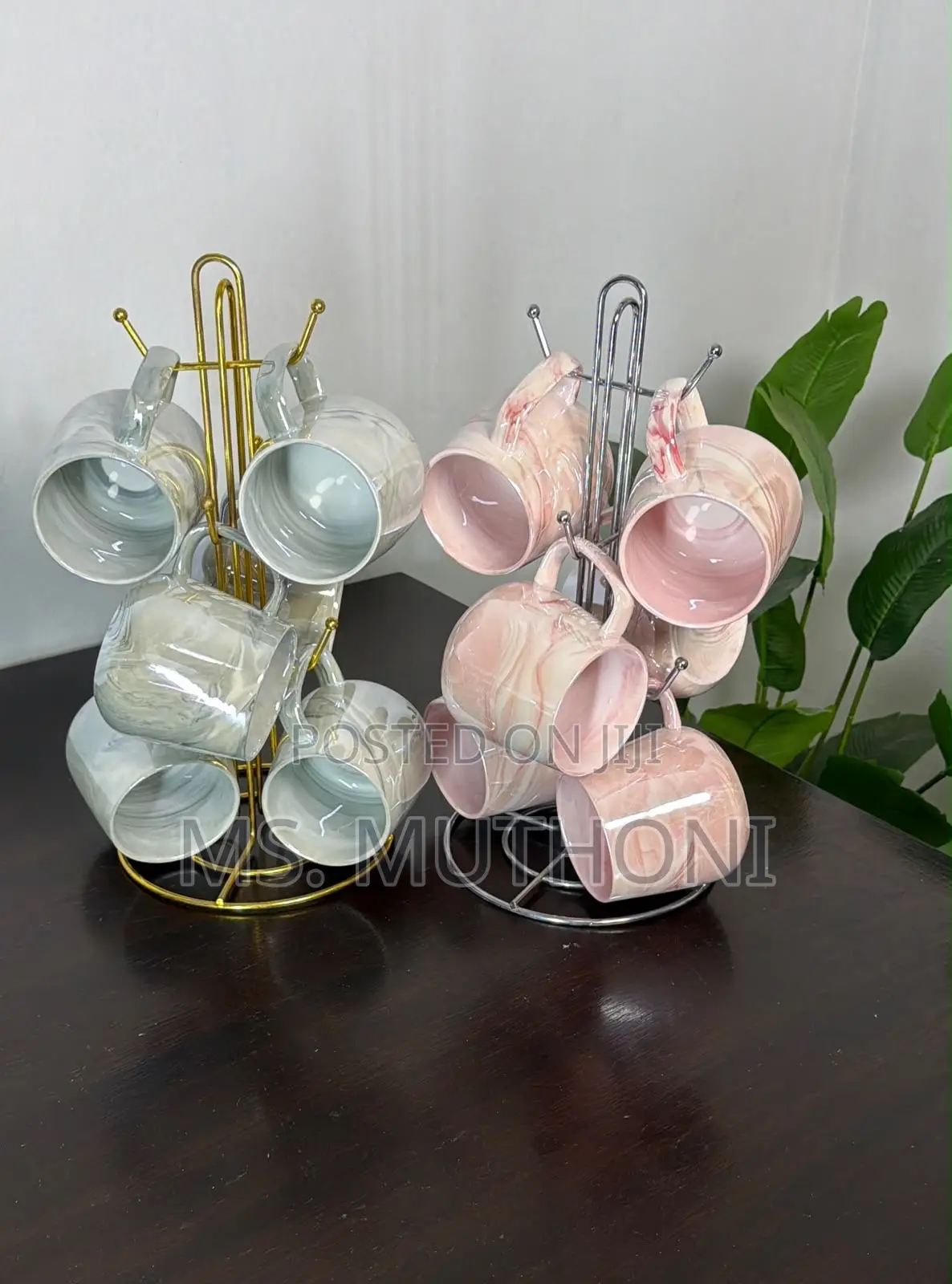 High Quality Pearl Marble Mugs + Cup Stand