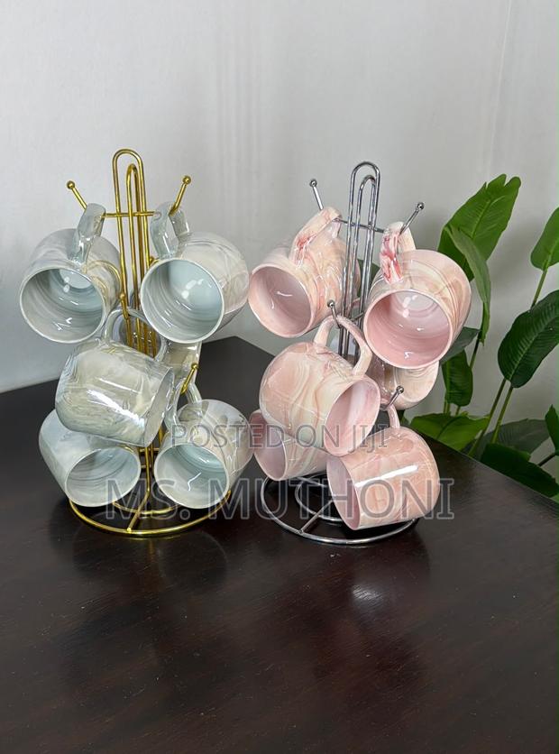 High Quality Pearl Marble Mugs + Cup Stand