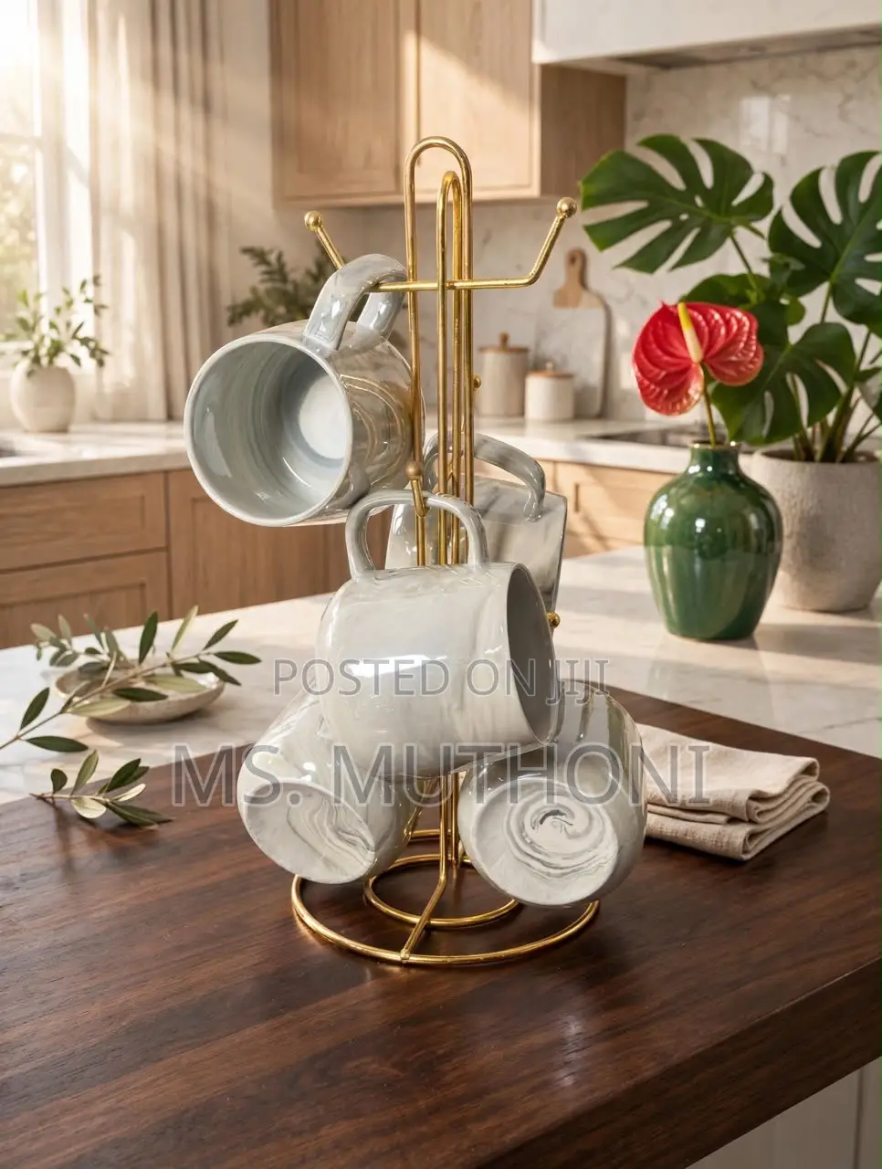 6 PCS Chic Swirl Design Cups + Cup Stand