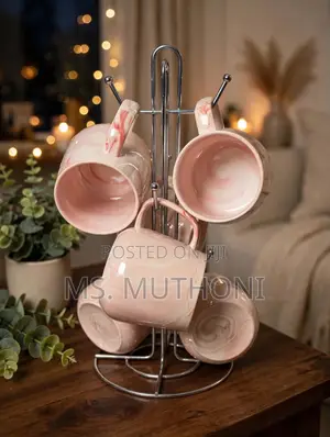 6 PCS Chic Swirl Design Cups + Cup Stand