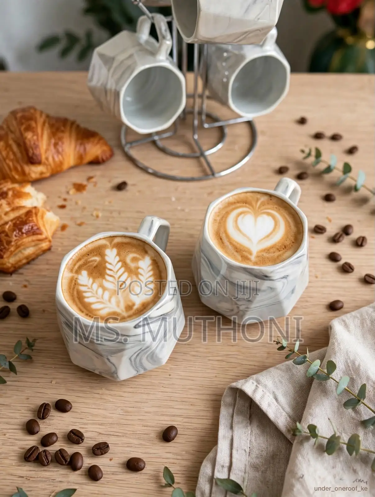 6 PCS Pearl Marble Octagon Mugs
