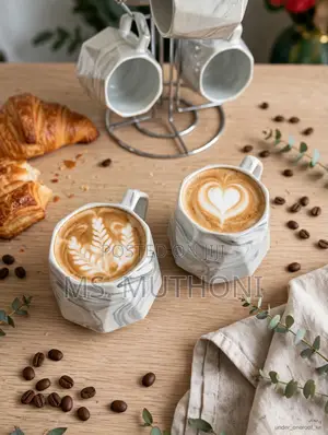 6 PCS Pearl Marble Octagon Mugs
