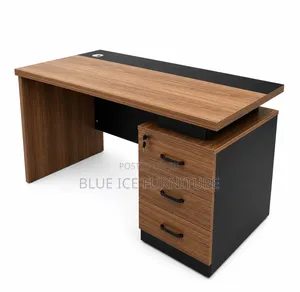 Modern Executive Office Desk With 3 Drawers – Walnut Black