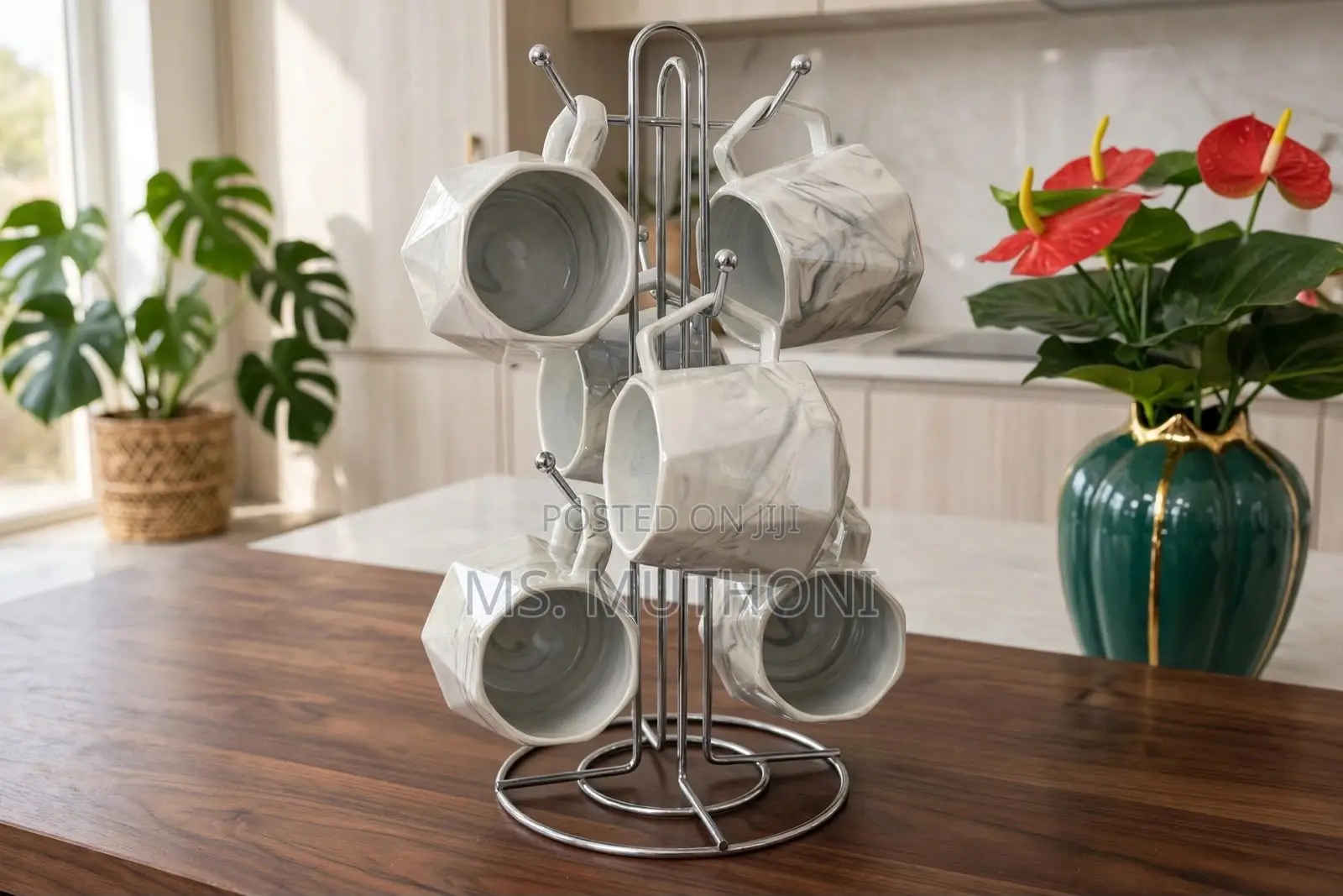 6 PCS Pot-Shaped, Faceted Ceramic Mugs