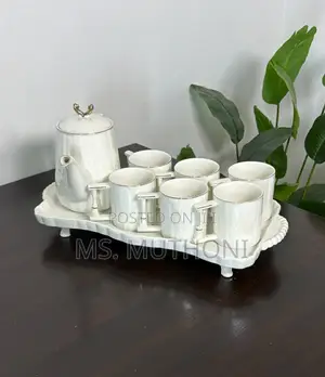 8 PCS White Ribbed Tea Set