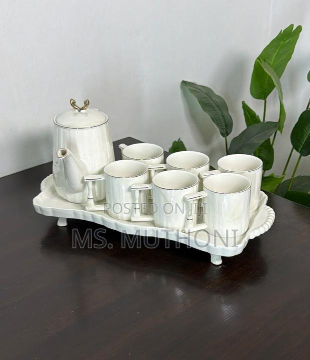 8 PCS White Ribbed Tea Set - thumbnail 3