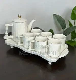 8 PCS White Ribbed Tea Set