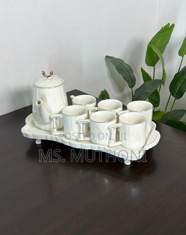 8 PCS White Ribbed Tea Set - thumbnail 4