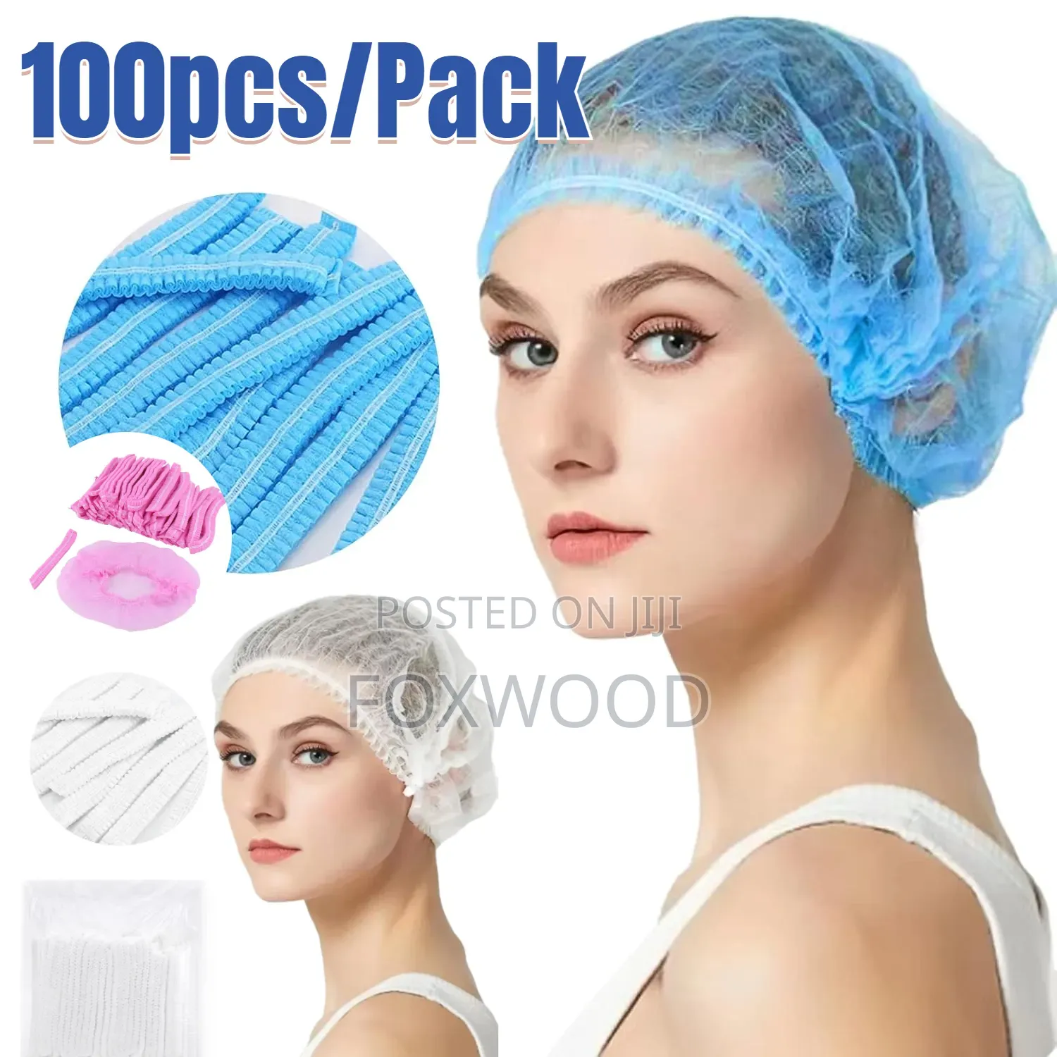 100 Disposable Non-Woven Bouffant Caps