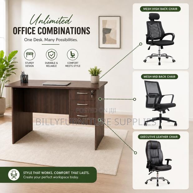 Executive Desk With 3-Drawer Storage Chair Options