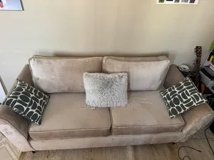 Stylish 3-Seater Velvet Sofa in Beige / Warm Neutral