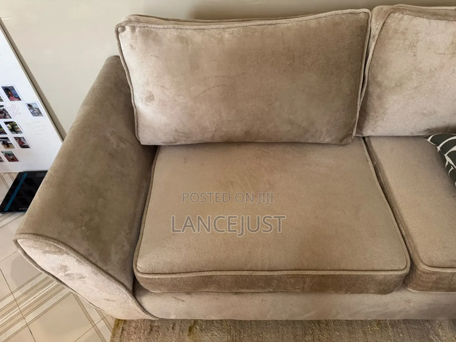 Stylish 3-Seater Velvet Sofa in Beige / Warm Neutral